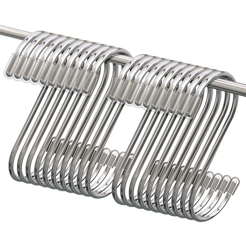 Myfolrena 20 Pack S Hooks for Hanging, 3.4 Inch Metal S Shaped Hook Heavy Duty Hanging Hooks for Pots, Pans, Plants, Bags, Cups, Clothes (Silver) - Image 1
