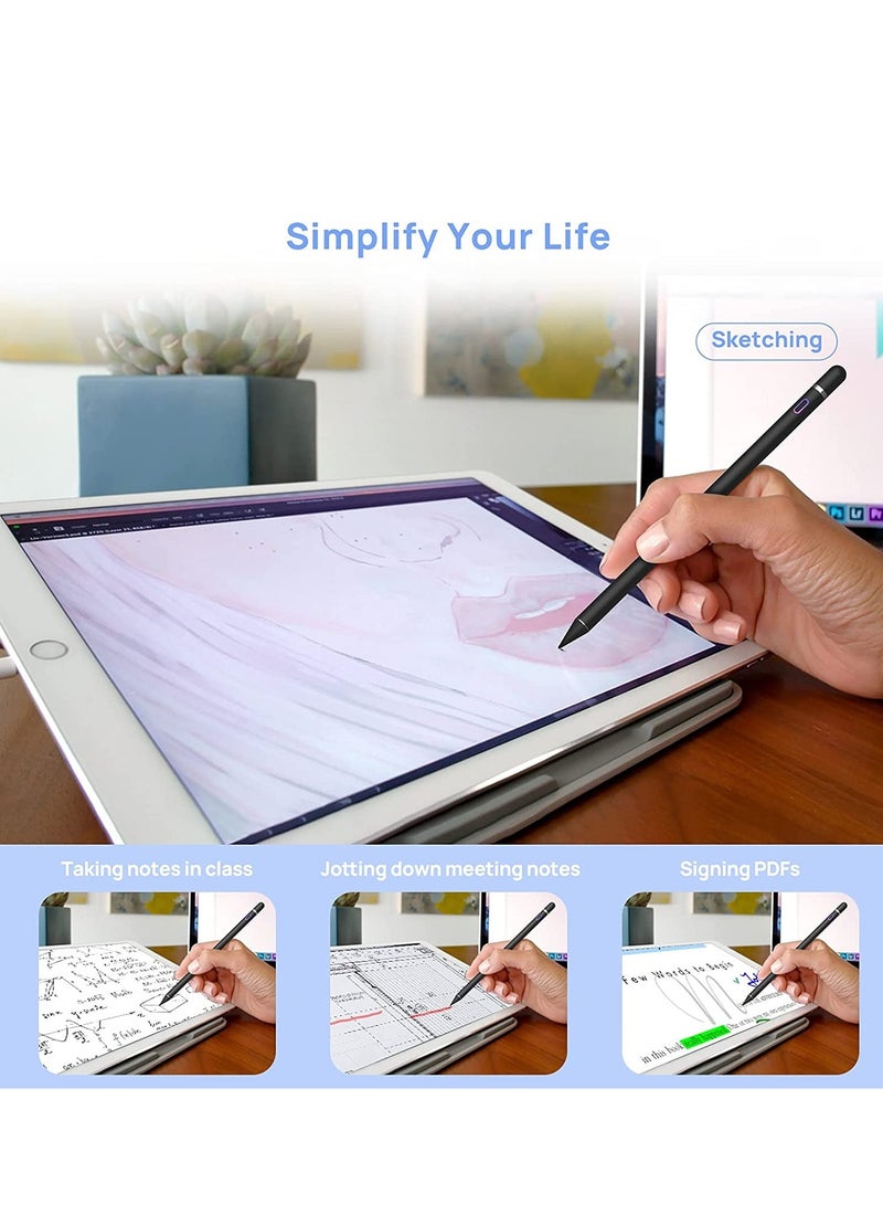 ELTRAZONE قلم ستايلس رقمي ذكي نشط من الألمنيوم بنقطة دقيقة متوافق مع آيفون وآيباد برو وآير وميني وأجهزة التابلت الأخرى لشاشات اللمس (أسود) - Image 4