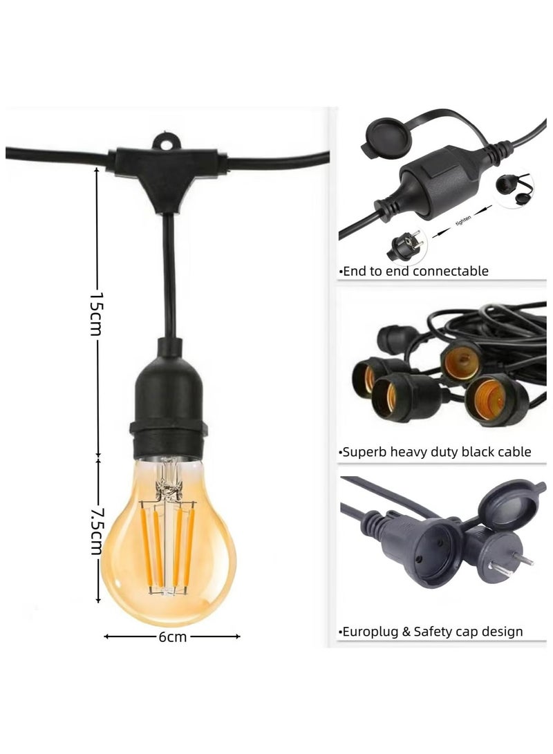 راكسوم سلسلة مصابيح خارجية بطول 33 قدمًا، وأضواء زخرفية بمقابس تعليق بطول 10 أمتار و20 للحديقة الخارجية - Image 3