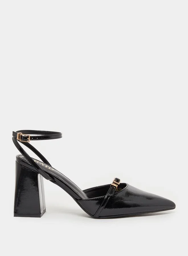 RAID Buckle Ankle Strap Block Heel Pumps by Styli
