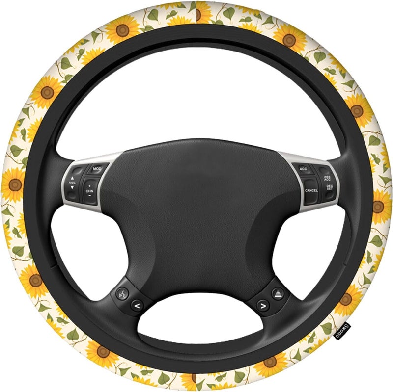 Swono Steering Wheel Cover for Men Women Sunflower Vintage Sunflower and Green Leaves Yellow Universal 15 Inch Anti-Slip Odorless Breathable Car Wheel Protector - Image 2