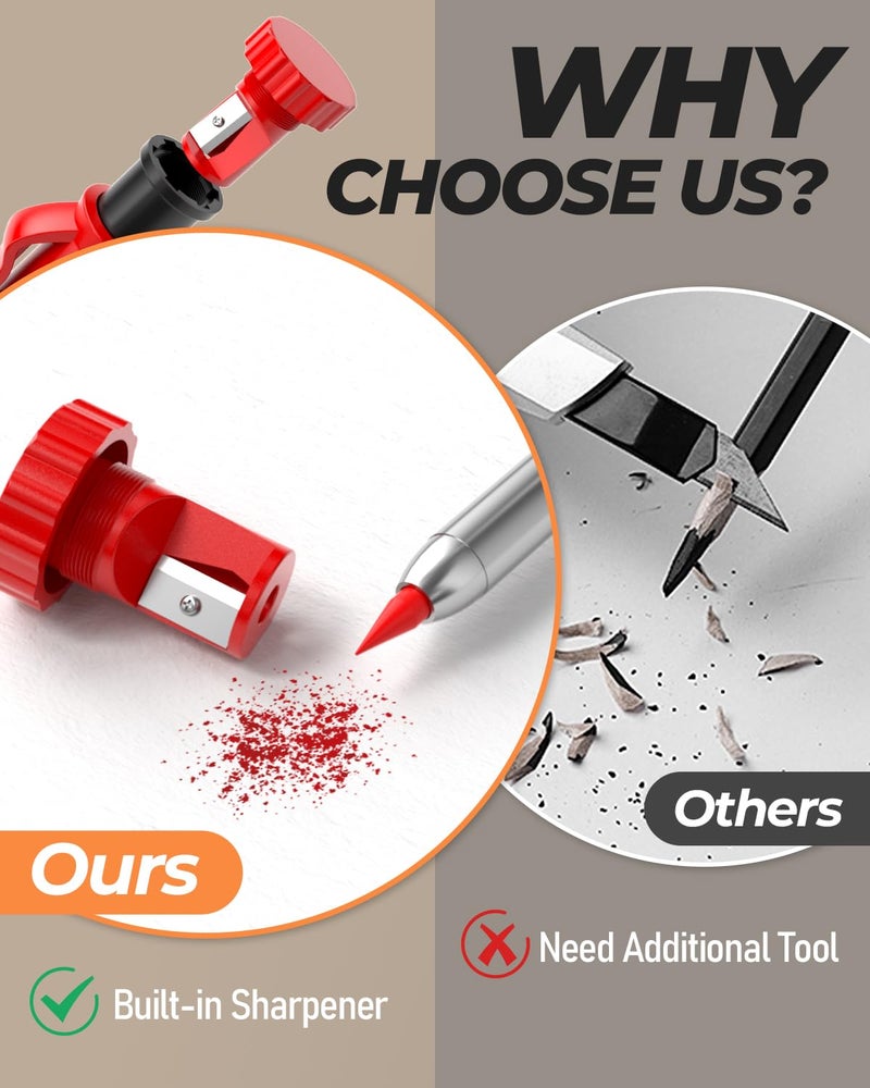 Nicpro أقلام نجارة ميكانيكية من نيكبرو 18 عبوة، أقلام بناء مع 60 إعادة تعبئة، أداة ثقب مركزية أوتوماتيكية وأداة نقش كربيد، قلم ميكانيكي 2.0 مم للأعمال الخشبية، أفضل أداة لتحديد النجارة - Image 3