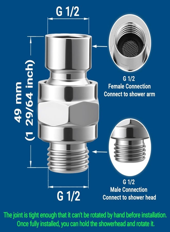 KAEZDD Shower Connector Ball Joint Shower Head Swivel Ball Adapter Brass Adjustable Shower Arm Extension Universal Component Polish Chrome (Silver-2Pcs) - Image 2