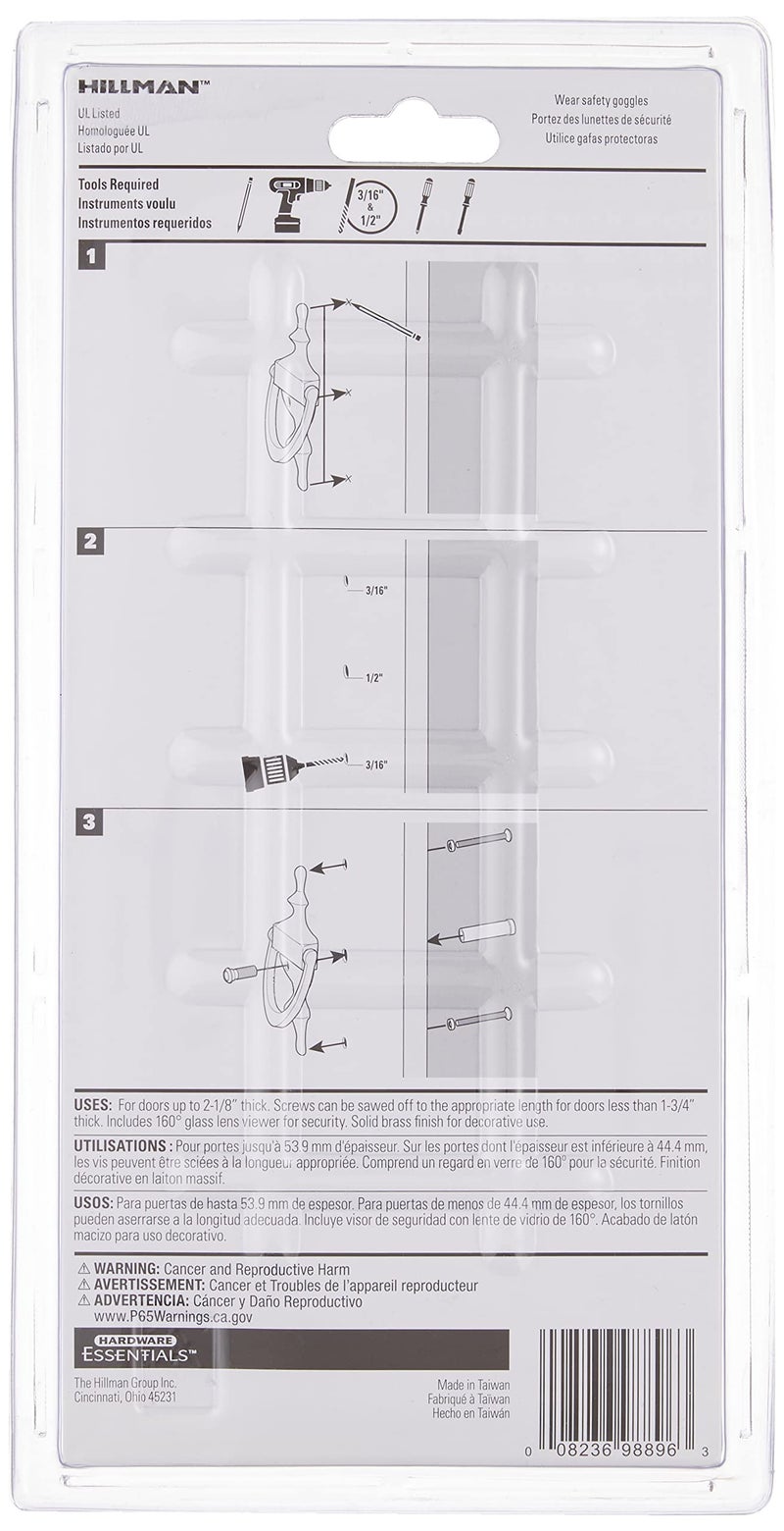 Hillman Hardware Essentials Satin Nickel Door Knocker with Viewer, 160 Degree View of Entryway, Front Door, 7 Inches, 11.7 Ounces, 1 Count, Polished Solid Brass, Corrosion Protection, Engraveable (852725) - Image 2