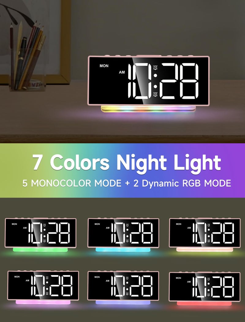 Cadmos Modern Curved Cute Digital Alarm Clock,Colorful Led Display,Adjustable Volume,Weekday/Weekend Mode,Simple Clock for Bedrooms Bedside,Ok to Wake Up for Girls,Kids,Teens (Pink+Dynamic) - Image 3