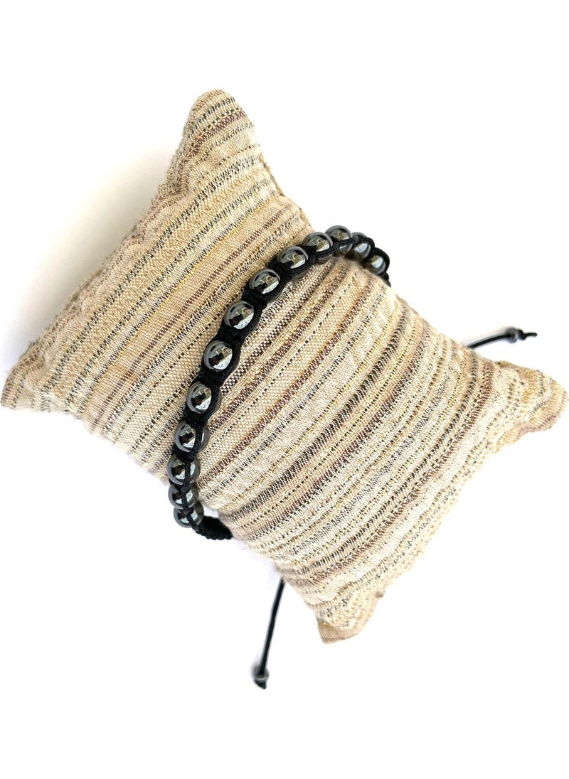 Tabby Design - Macrame Braided Natural Stone Hamatite (Bloodstone) Bracelet - Image 1