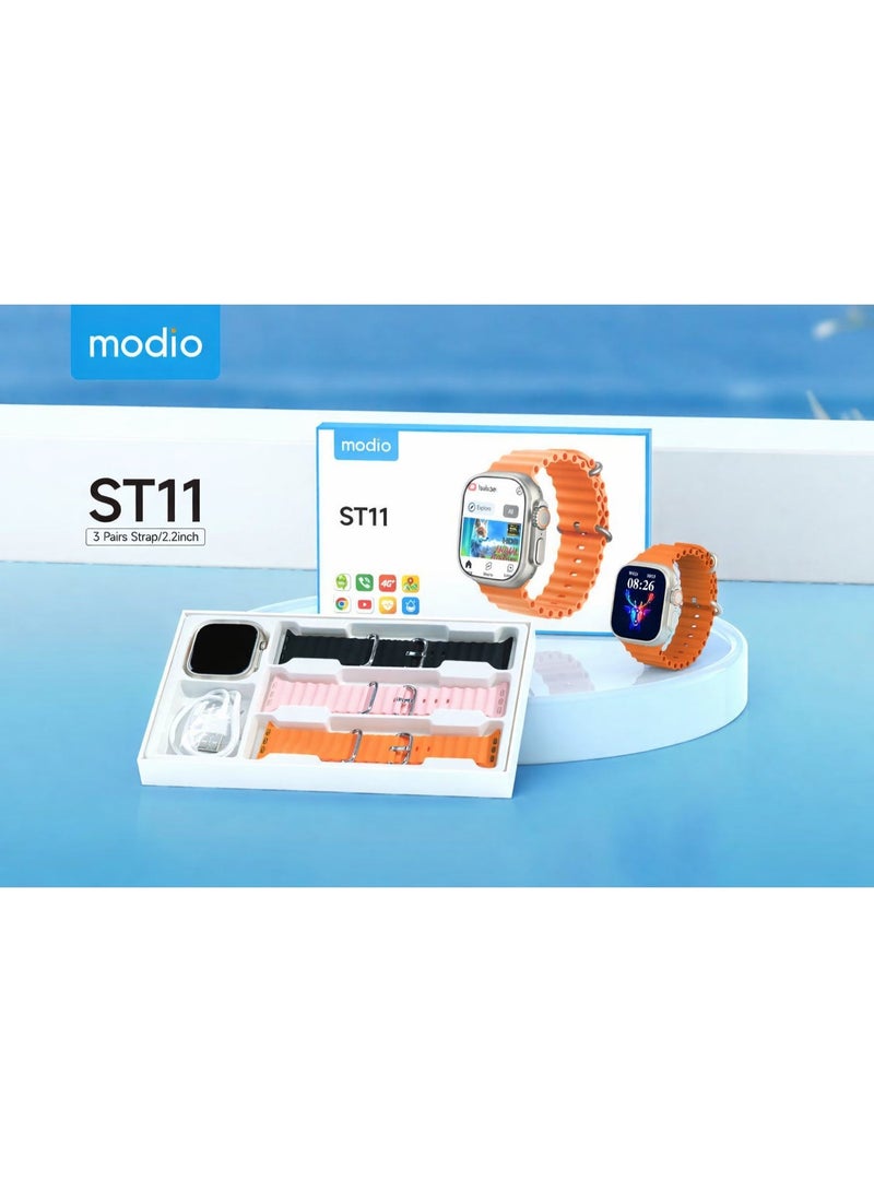 Modio ST11 Smart Watch with HD 2.2 Inch HD Screen - Supports Making and Receiving Calls - IP67 Waterproof - Supports Smart Notifications and Alerts - Supports Health Tracking Features and Sports Modes _ 3 Straps Attached to Switch - Image 1
