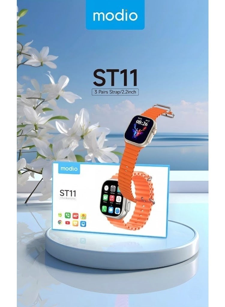 Modio ST11 Smart Watch with HD 2.2 Inch HD Screen - Supports Making and Receiving Calls - IP67 Waterproof - Supports Smart Notifications and Alerts - Supports Health Tracking Features and Sports Modes _ 3 Straps Attached to Switch - Image 3