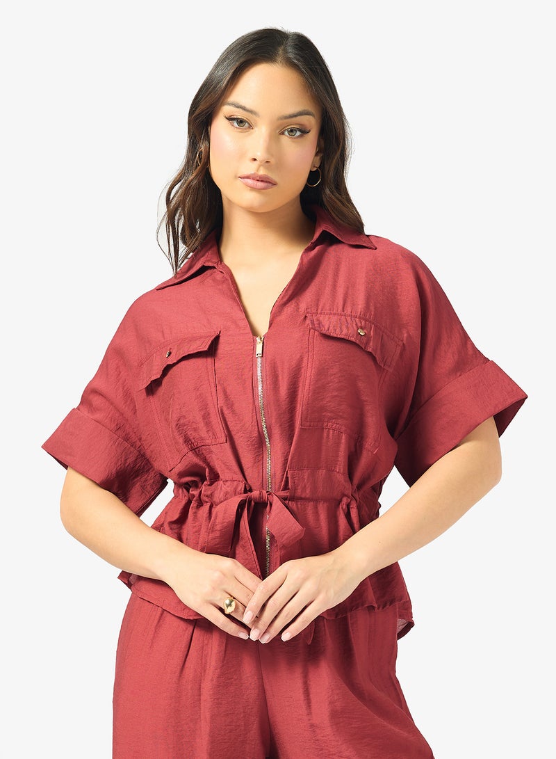 جينجر طقم ملابس علوي وسفلي بسحاب على الطراز العملي - Image 3