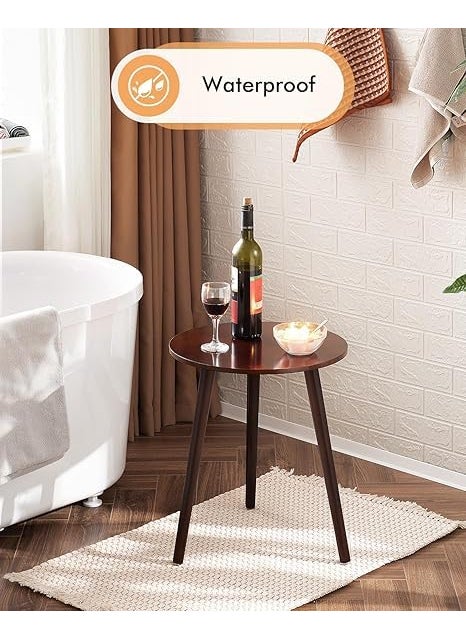 LIVINGLOOM LIVINGLOOM Modern Side Table Wood Round Top Nightstand Sofa Coffee End Table for Living Room Small Spaces Easy Assembly Bedside Table Bedroom Decor Brown  - Image 2