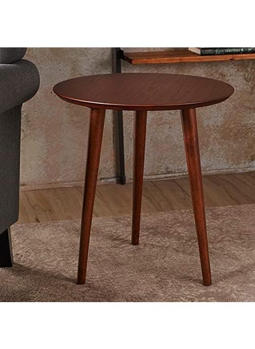 LIVINGLOOM LIVINGLOOM Modern Side Table Wood Round Top Nightstand Sofa Coffee End Table for Living Room Small Spaces Easy Assembly Bedside Table Bedroom Decor Brown  - Image 1