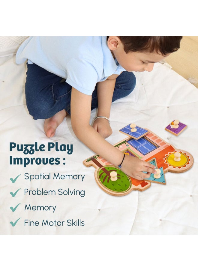 Curious Cub لعبة ألغاز شكل المنزل الخشبية مع دبابيس للأطفال - لعبة حسية لمطابقة الأشكال للأطفال الصغار - مقابض كبيرة لسهولة الإمساك - لعبة فرز للأطفال من 1.5 سنة فما فوق - هدية تعليمية - Image 3