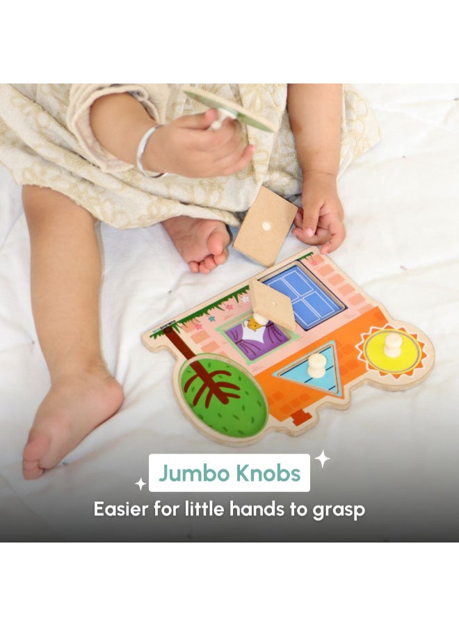 Curious Cub لعبة ألغاز شكل المنزل الخشبية مع دبابيس للأطفال - لعبة حسية لمطابقة الأشكال للأطفال الصغار - مقابض كبيرة لسهولة الإمساك - لعبة فرز للأطفال من 1.5 سنة فما فوق - هدية تعليمية - Image 2