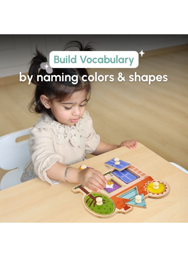 Curious Cub لعبة ألغاز شكل المنزل الخشبية مع دبابيس للأطفال - لعبة حسية لمطابقة الأشكال للأطفال الصغار - مقابض كبيرة لسهولة الإمساك - لعبة فرز للأطفال من 1.5 سنة فما فوق - هدية تعليمية - Image 4