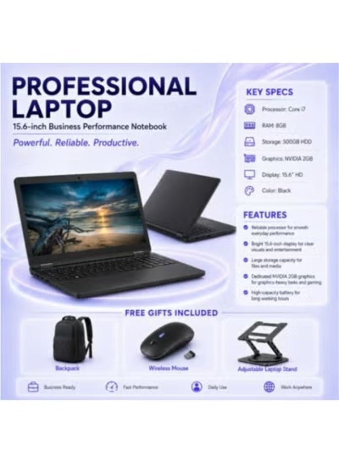 Laptop 15.6 Inch Display Core i7 Processor 8GB RAM 500GB HDD Dedicated 2GB Graphics with Backpack Wireless Mouse and Laptop Stand - Image 1