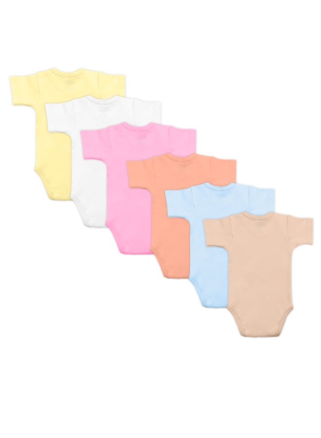Babies Basic 100% Super Combed Cotton, Short Sleeves Romper/Bodysuit, For New Born To 24Months, Set Of 6 - Blue, Orange, Brown, Pink, Lemon, White  - Image 2