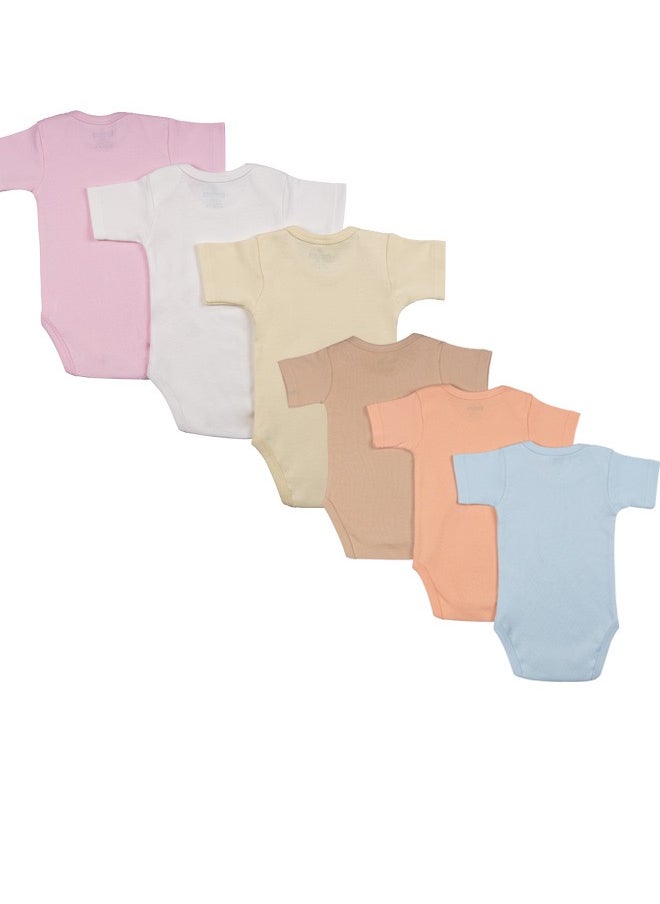 Babies Basic - 100% Super Combed Cotton, Short Sleeves Romper/Bodysuit, For New Born To 24Months, Set Of 6 - Blue, Orange, Brown, Pink, Lemon, White - Image 1