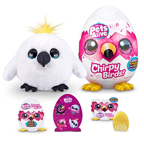 Pets Alive Chirpy Birds White Cockatoo by ZURU Electronic Pet That Speaks Giant Surprise Egg Stickers Comb Fluffy Clay Bird Animal Plush for Girls - Image 1