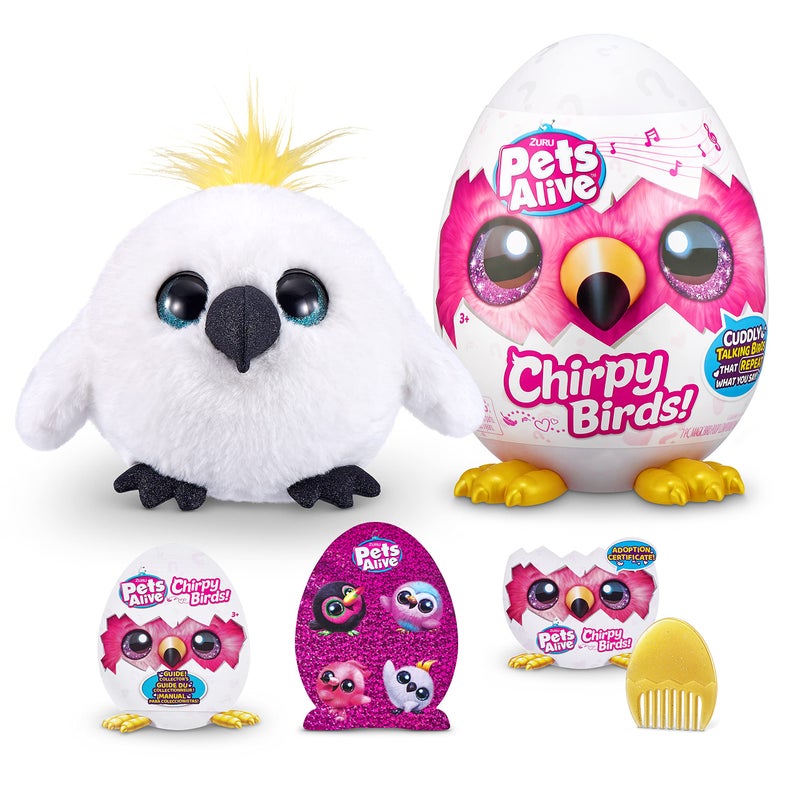 Pets Alive Chirpy Birds White Cockatoo by ZURU Electronic Pet That Speaks Giant Surprise Egg Stickers Comb Fluffy Clay Bird Animal Plush for Girls - Image 2