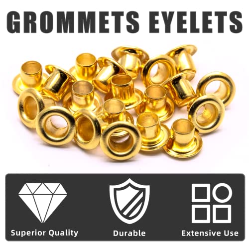 Litoexpe 1/8 Inch (3mm) ID Grommets Eyelets, 200 Pieces Metal Grommet Kit Hole Self Backing Eyelet for Repairing Canvas, Clothes, Leather (Gold) - Image 4