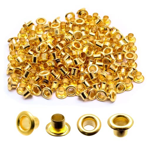 Litoexpe 1/8 Inch (3mm) ID Grommets Eyelets, 200 Pieces Metal Grommet Kit Hole Self Backing Eyelet for Repairing Canvas, Clothes, Leather (Gold) - Image 1