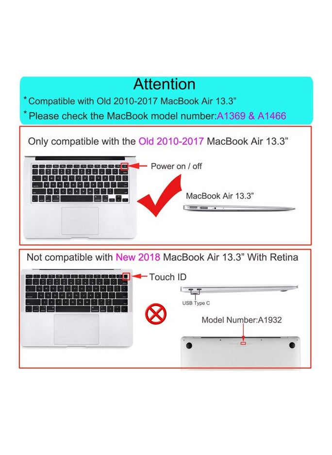 Ntech - Ntech 3in1 Compatible with Old Version MacBook Air 13.3 Inch Case Release |2010-2017| Models: A1466/A1369  Plastic Hard Shell Case with Keyboard & Screen Protector Cover For MacBook Air 13 Inch (BlacK - Image 1