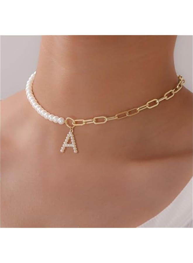 Pearl Initial Necklaces for Women Choker Necklace 14K Gold Plated Paperclip Link Chain Necklace Dainty Pearl Chain for Women Gold Jewelry valentines day gifts for her girlfriend wife - Image 4