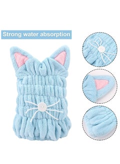 Oasisgalore 2-Pack Quick Dry Microfiber Hair Towels with Cat Ears for Women & Kids, Super Absorbent Coral Fleece Hair Cap  - Image 3