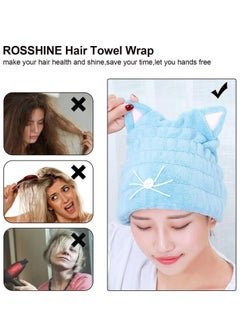 Oasisgalore 2-Pack Quick Dry Microfiber Hair Towels with Cat Ears for Women & Kids, Super Absorbent Coral Fleece Hair Cap  - Image 4