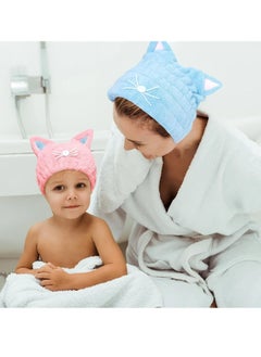 Oasisgalore 2-Pack Quick Dry Microfiber Hair Towels with Cat Ears for Women & Kids, Super Absorbent Coral Fleece Hair Cap  - Image 5