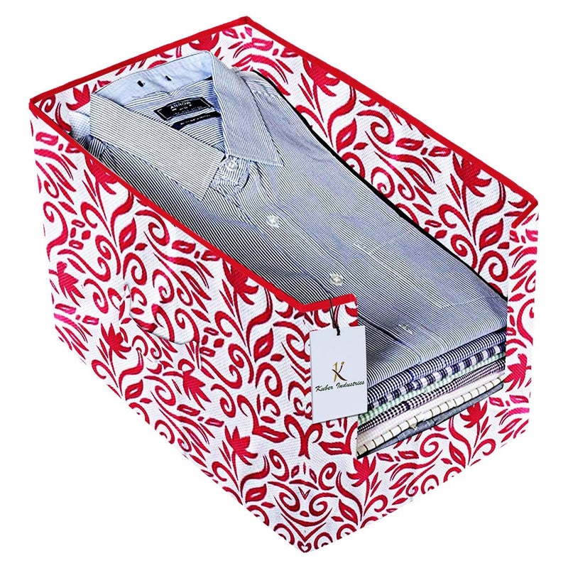 Kuber Industries Exclusive Leaf Printed Non Woven Shirt Stacker Wardrobe Organizer Set Pink CTGTC35036 - Image 1