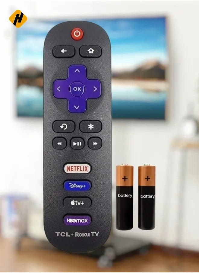 هوها - تحكم بديل عن بُعد متوافق مع جميع أجهزة التلفزيون الذكية TCL Roku 【فقط مع TCL Roku TV ليس لـ Roku Stick و Roku Box】 (Netflix/Disney Plus/Apple TV+/HBO Max) مع البطارية - Image 1