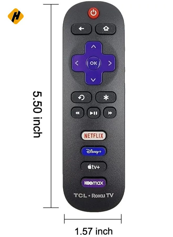 هوها - تحكم بديل عن بُعد متوافق مع جميع أجهزة التلفزيون الذكية TCL Roku 【فقط مع TCL Roku TV ليس لـ Roku Stick و Roku Box】 (Netflix/Disney Plus/Apple TV+/HBO Max) مع البطارية - Image 1