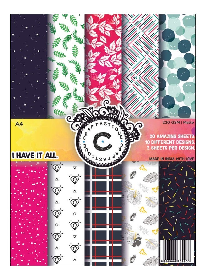 Craftastique I Have it All Multicolour Scrapbooking Paper Pack (A4 | 20 Sheets | 220 GSM)