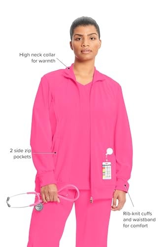 Cherokee Infinity Zip Front Scrub Jackets for Women, 4-Way Stretch Fabric 2391A, XXS, Carmine Pink - Image 4