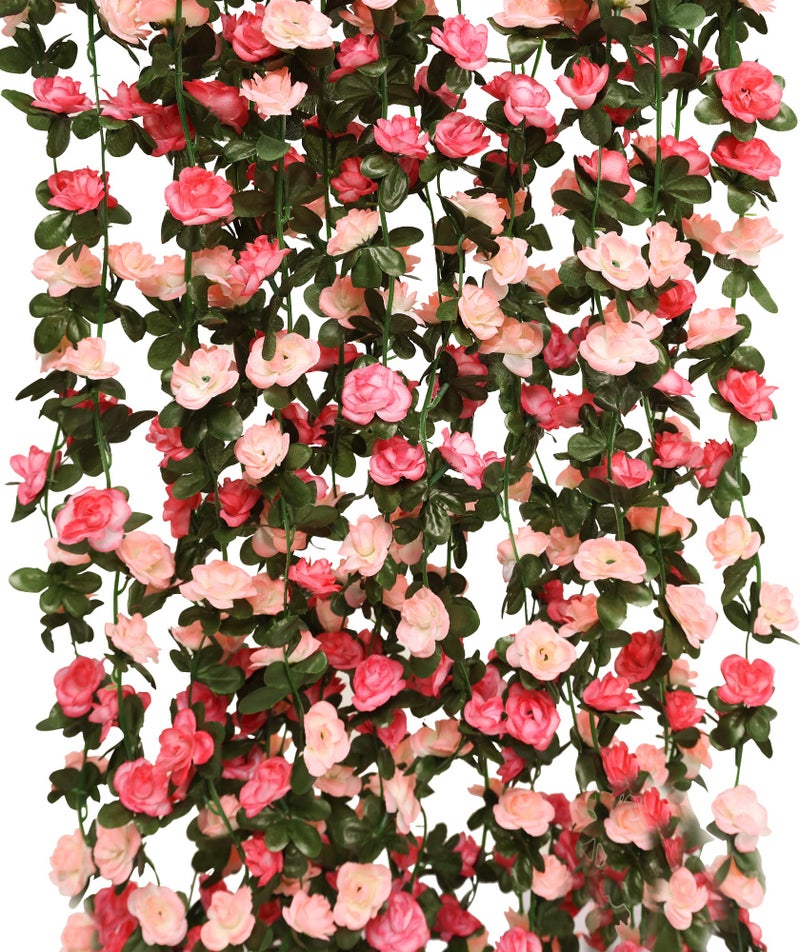 Partyjoy PARTY JOY 5pcs 41Ft Flower Garland Fake Rose Vine Artificial Flowers Hanging Rose Ivy Hanging Baskets Wedding Arch Garden Background Decor Pink 5
