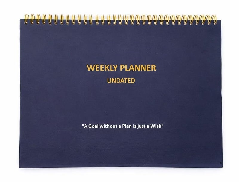 Awestuffs Weekly Planner Undated Notepad, with Habit Tracker and To-Do List Notepad for Priorities & Goals - 52 Sheets - (Premium Hardbound with Golden Spiral) (A4-28 x 23 cm) - Image 1