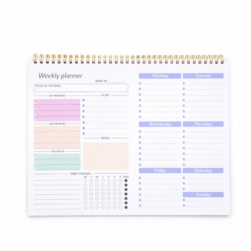 Awestuffs Weekly Planner Undated Notepad, with Habit Tracker and To-Do List Notepad for Priorities & Goals - 52 Sheets - (Premium Hardbound with Golden Spiral) (A4-28 x 23 cm) - Image 3