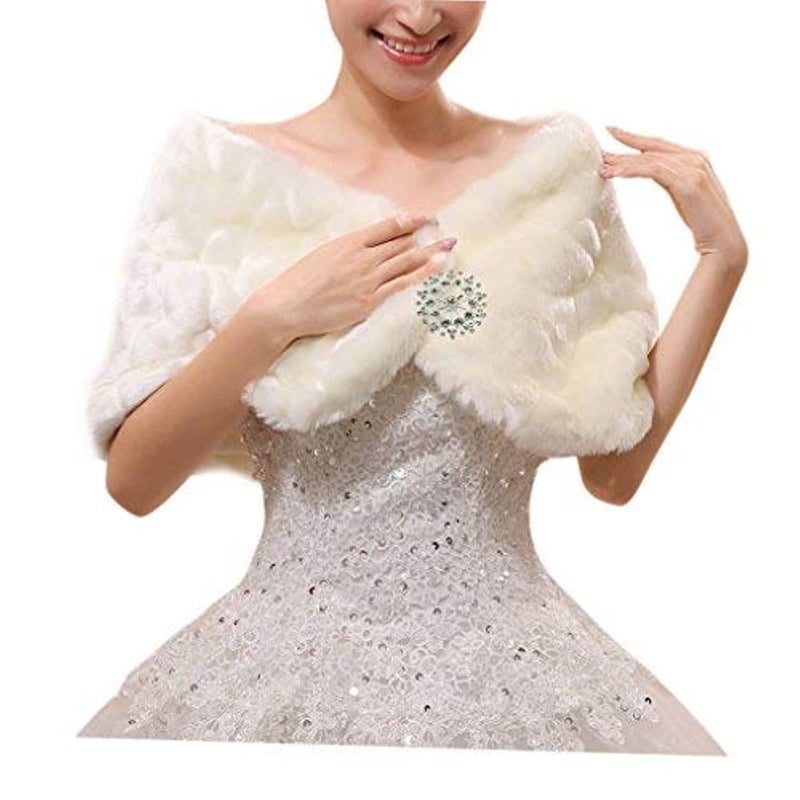 Fakeface Women Elegant Cape Shawls Spring Wedding Wraps Capelet Ivory One Size - Image 1
