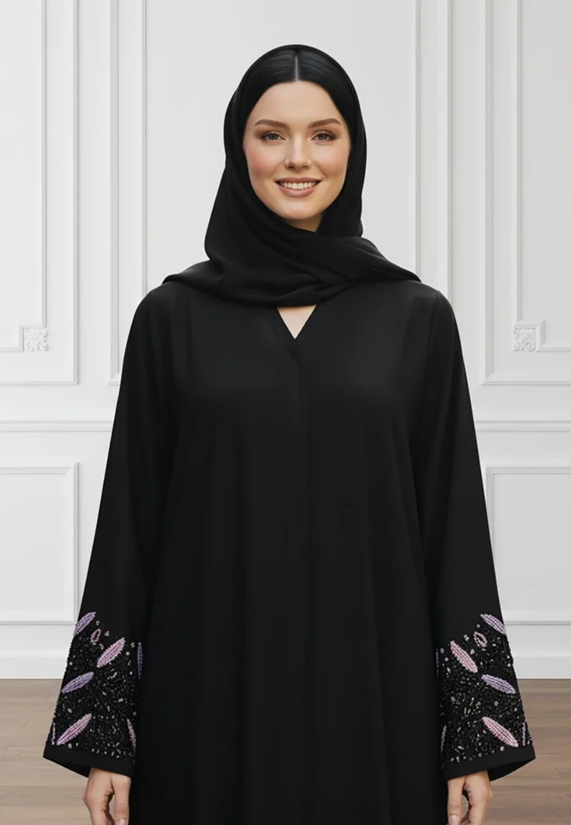 Nukhbaa  Luxurious Nida Fabric Abaya | Signature Fluid Drape & Hijab Included-821 for Women | Best Price UAE