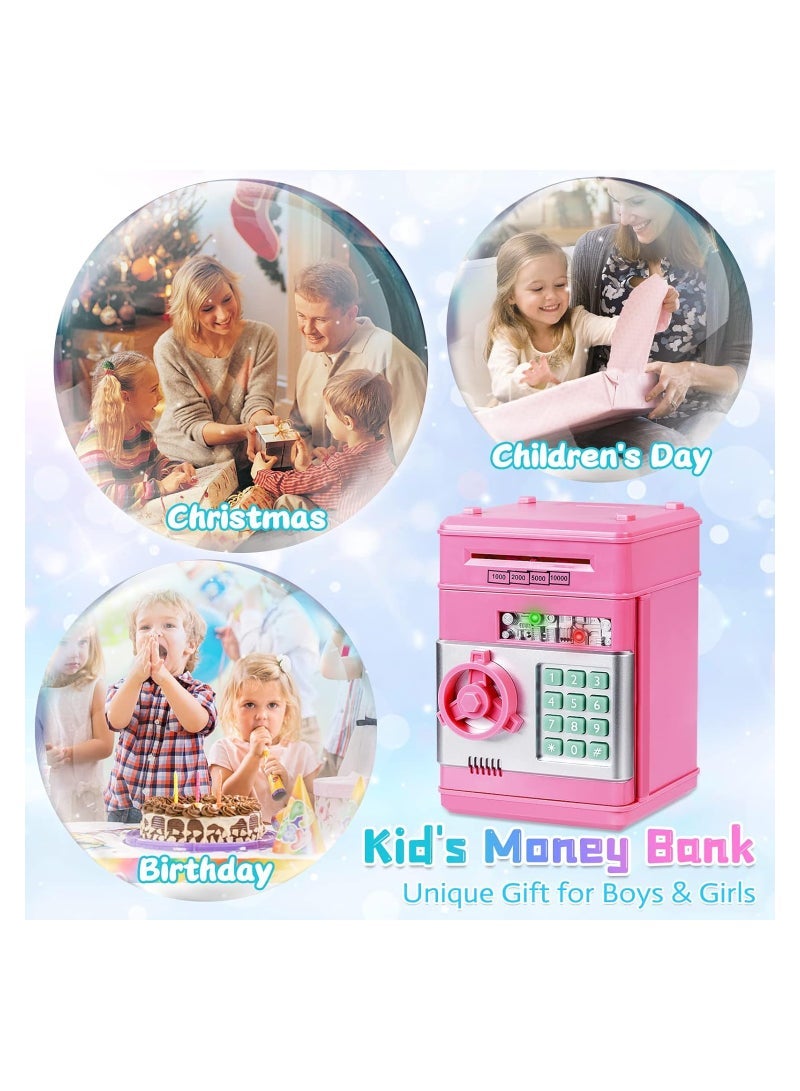 ELTERAZONE Piggy Bank for Girls 4-11 Years Old,Refasy Kids Safe Bank for Boys Christmas Birthday Gifts Toy for Kids Electronic ATM Money Bank Adults Money Saving Box Safe Coin Bank Toy Kids Toys Pink - Image 5
