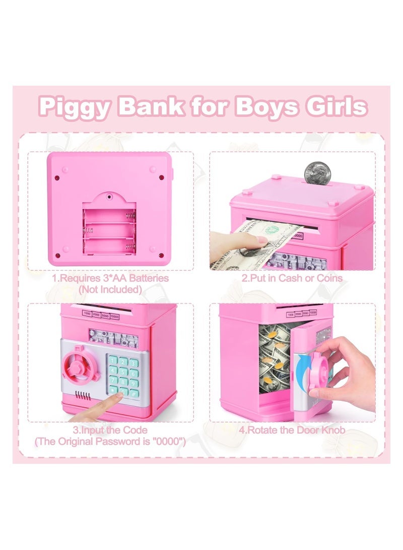 ELTERAZONE Piggy Bank for Girls 4-11 Years Old,Refasy Kids Safe Bank for Boys Christmas Birthday Gifts Toy for Kids Electronic ATM Money Bank Adults Money Saving Box Safe Coin Bank Toy Kids Toys Pink - Image 4