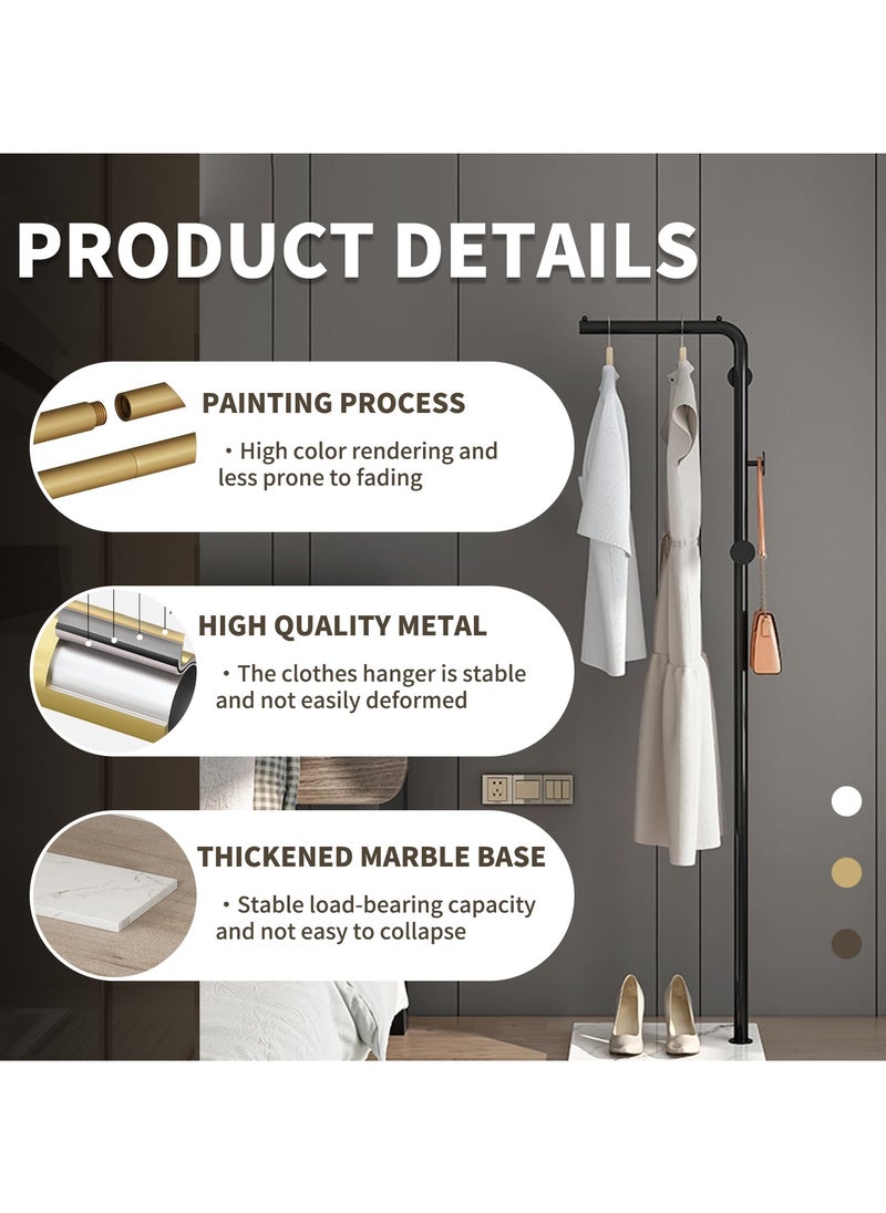 YQbest - Metal Coat Rack Freestanding with Natural Marble Base 67” 170cm Entryway Coats Hanger Stand with 3 Hooks, Home Bedroom Hotel Hall Tree for Coats, Hats, Scarves, Clothes, and Handbags - Image 1