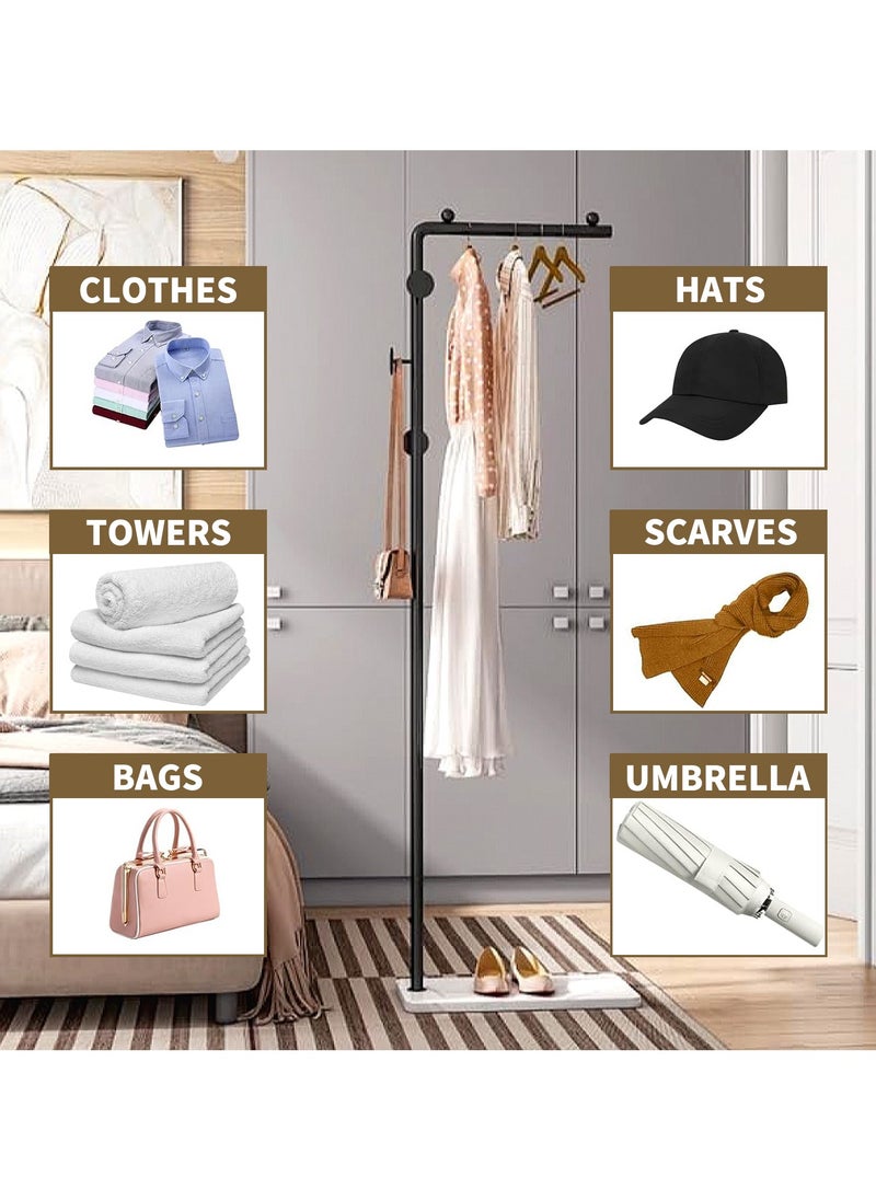 YQbest - Metal Coat Rack Freestanding with Natural Marble Base 67” 170cm Entryway Coats Hanger Stand with 3 Hooks, Home Bedroom Hotel Hall Tree for Coats, Hats, Scarves, Clothes, and Handbags - Image 1