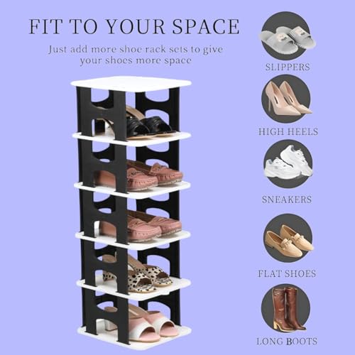 JEYANG Polypropylene 1 Pcs of 6 Tier Shoe Rack,Shoe Racks for Closet,Free-Combination Narrow Shoe Storage Organizer for Bedroom & Entryway,Space Saver Stackable Shoe Shelf,(1 Pcs of 6 Tier (Black)) - Image 5