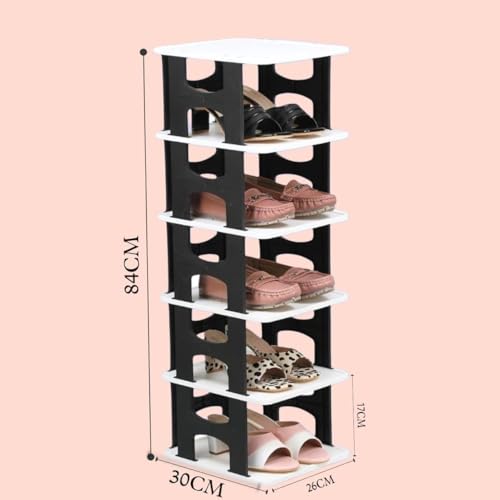JEYANG Polypropylene 1 Pcs of 6 Tier Shoe Rack,Shoe Racks for Closet,Free-Combination Narrow Shoe Storage Organizer for Bedroom & Entryway,Space Saver Stackable Shoe Shelf,(1 Pcs of 6 Tier (Black)) - Image 2