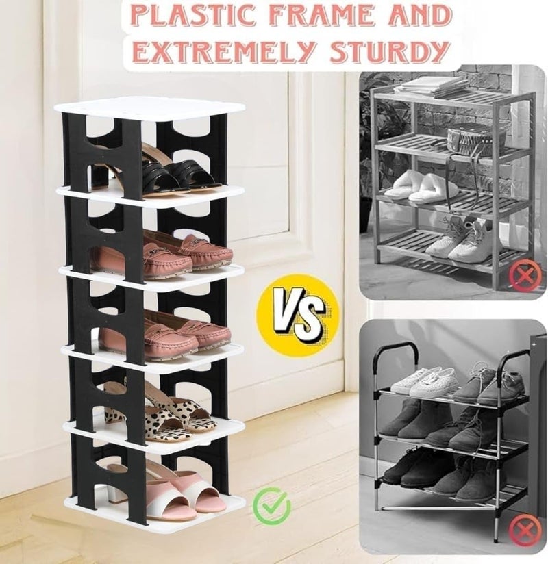 JEYANG Polypropylene 1 Pcs of 6 Tier Shoe Rack,Shoe Racks for Closet,Free-Combination Narrow Shoe Storage Organizer for Bedroom & Entryway,Space Saver Stackable Shoe Shelf,(1 Pcs of 6 Tier (Black)) - Image 4