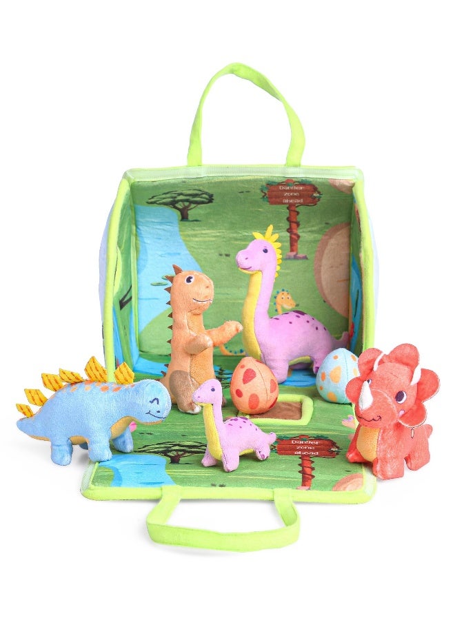 PlayNation Play Nation My Little Dino House Playset with Carry Handle, Plush Figurines, Educational & Montessori Learning Toy,  BIS Certified, Lightweight, 18 months+, 22 x 15 x19 cm, Multicolor - 8 Pieces - Image 2