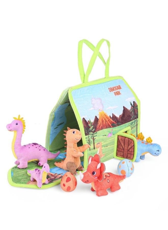 PlayNation Play Nation My Little Dino House Playset with Carry Handle, Plush Figurines, Educational & Montessori Learning Toy,  BIS Certified, Lightweight, 18 months+, 22 x 15 x19 cm, Multicolor - 8 Pieces - Image 1