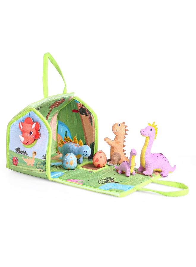 PlayNation Play Nation My Little Dino House Playset with Carry Handle, Plush Figurines, Educational & Montessori Learning Toy,  BIS Certified, Lightweight, 18 months+, 22 x 15 x19 cm, Multicolor - 8 Pieces - Image 4